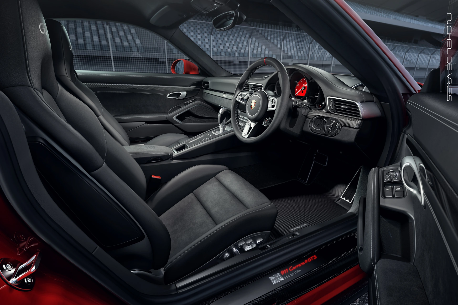Porsche 911 Carrera 4 GTS Interieur mit roten Akzenten
