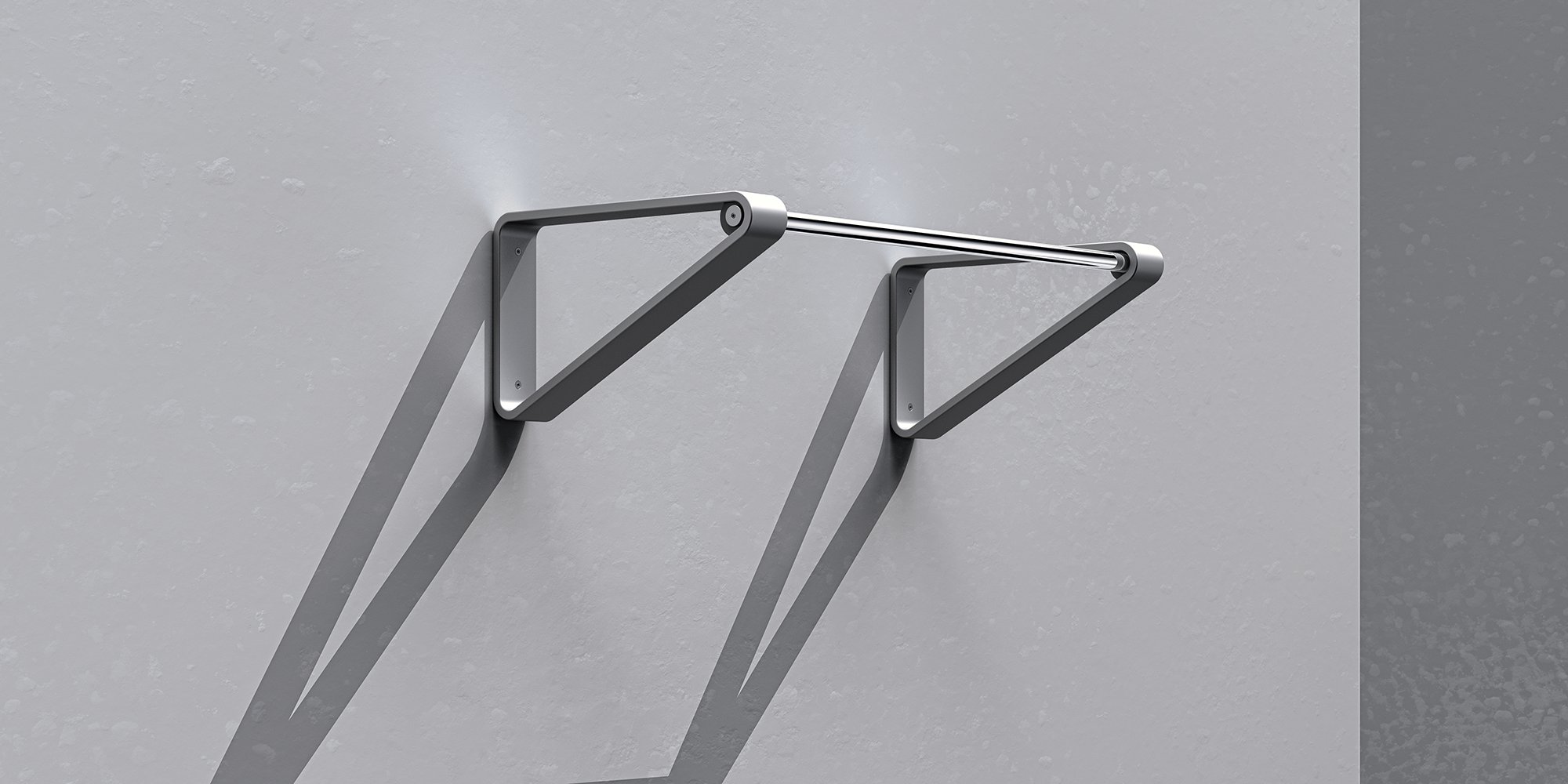 Pull-Up Bar — Wandmontage, dreieckige Halterungen, polierte Stange · gestaltet von Michel de Vries